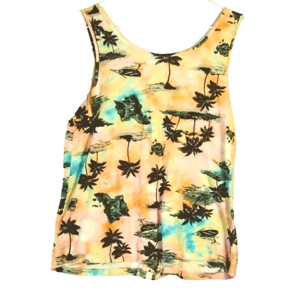 Old Navy Tank Women's S Tropical Island Palm Tree Stretchy 100% Cotton Beach - Picture 3 of 4
